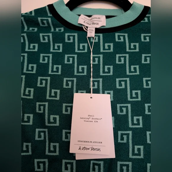 NWT & Other Stories Stockholm Atelier Geometric Pattern Green Sweater Size XS - Picture 6 of 7